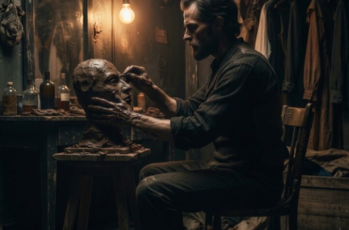 Arte conceitual do projeto inicial conhecido como "The Clay Mask" (A Máscara de Argila), que serviu de base para o tom de terror psicológico do novo filme do Cara de Barro da DC Studios.